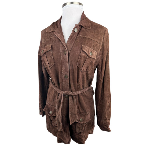 Lilly Pulitzer Soft Lamb Suede Jacket Brown Belted Button Lined XL Rare HTF - Picture 15 of 16
